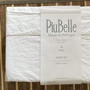 PiuBelle Cotton QUEEN Size Sheet Set - Gold Stitching - Made in Portugal